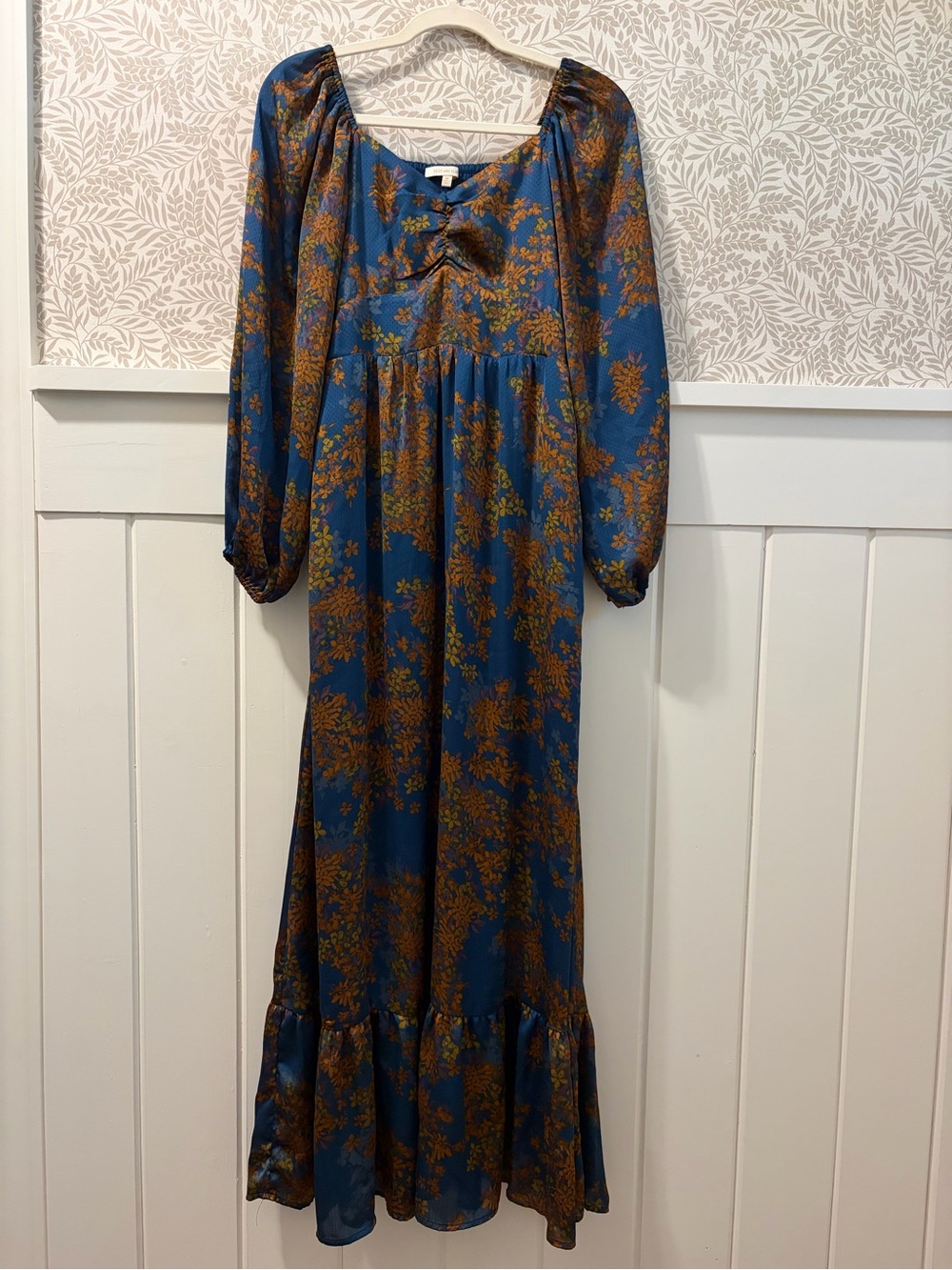 Skies Are Blue Long Sleeve Maxi Dress - Blue & Brown